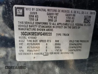2015 Chevrolet Silverado 1500 LTZ with VIN 3GCUKSEC9FG488220, listed as a Copart auction lot 73384274 with 272,112 mi miles and Salvage Title. Bid and sale history available at carsss.com. Image 13.