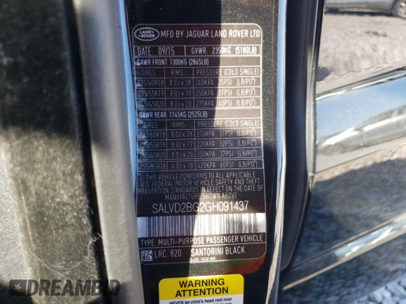 2016 Land Rover Range Rover Evoque HSE Dynamic with VIN SALVD2BG2GH091437, listed as a Copart auction lot 69528214 with 60,192 mi miles and Salvage title. Bid and sale history available at DreamBid. Image 14.