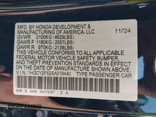 2025 Honda Accord Sport with VIN 1HGCY2F52SA018440, listed as a IAAI auction lot 42284525 with 3,973 mi miles and . Bid and sale history available at DreamBid. Image 9.