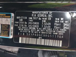 2024 Kia Telluride S с VIN 5XYP6DGC9RG511704, выставлен на аукционе IAAI как лот 42323100 с пробегом 6 266 миль миль и . История ставок и продаж доступна на DreamBid. Изображение 9.
