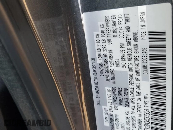 2021 Mazda CX-5 Signature with VIN JM3KFBEY2M0437304, listed as a Copart auction lot 88841415 with 57,100 mi miles and Salvage Title. Bid and sale history available at carsss.com. Image 14.