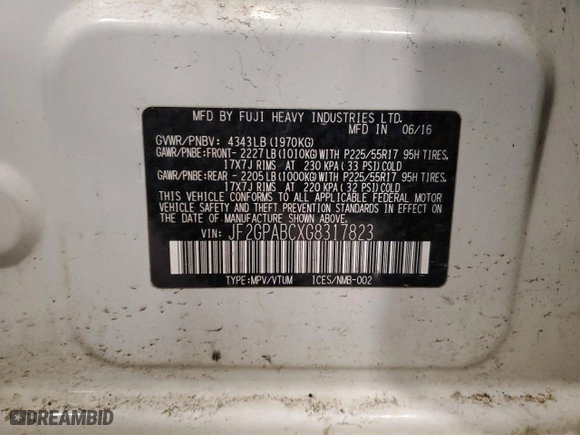 2016 Subaru Crosstrek Premium with VIN JF2GPABCXG8317823, listed as a Copart auction lot 50319645 with 112,774 mi miles and Non Repairable. Bid and sale history available at carsss.com. Image 13.