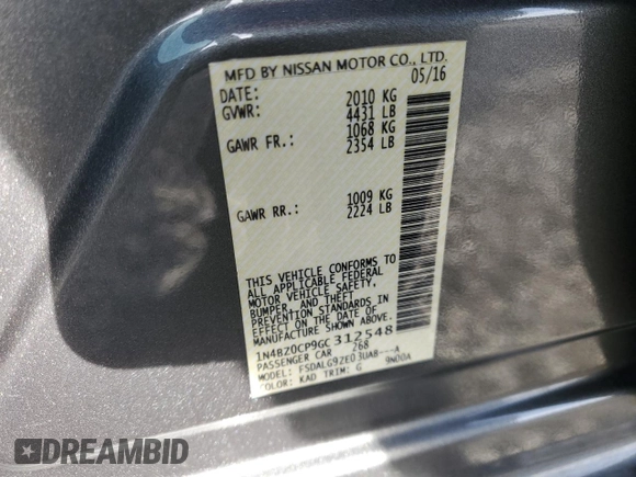 2016 Nissan LEAF S with VIN 1N4BZ0CP9GC312548, listed as a Copart auction lot 49807483 with 78,750 mi miles. Bid and sale history available at carsss.com. Image 14.