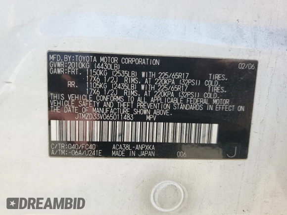 2006 Toyota RAV4 with VIN JTMZD33V065011483, listed as a Copart auction lot 52174905 with 178,616 mi miles and Salvage Title. Bid and sale history available at carsss.com. Image 13.