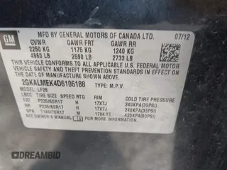 2013 GMC Terrain SLE with VIN 2GKALMEK4D6106188, listed as a IAAI auction lot 41692855 with 109,043 mi miles. Bid and sale history available at carsss.com. Image 9.