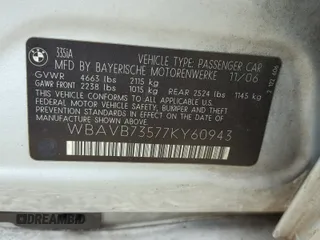 2007 BMW 3 Series 335i with VIN WBAVB73577KY60943, listed as a Copart auction lot 26073428 with Not provided miles and Non repairable. Bid and sale history available at DreamBid. Image 10.
