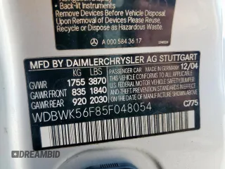 2005 Mercedes-Benz SLK 230/320 z VIN WDBWK56F85F048054, wystawiony jako Copart lot #58390305 z przebiegiem 188 486 mil mil oraz Tytuł czysty. Historia ofert i sprzedaży dostępna na DreamBid. Obrazek 12.