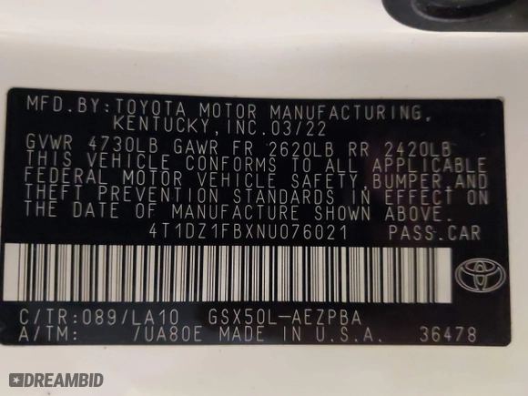 2022 Toyota Avalon Limited with VIN 4T1DZ1FBXNU076021, listed as a IAAI auction lot 41152637 with 43,265 mi miles. Bid and sale history available at carsss.com. Image 9.