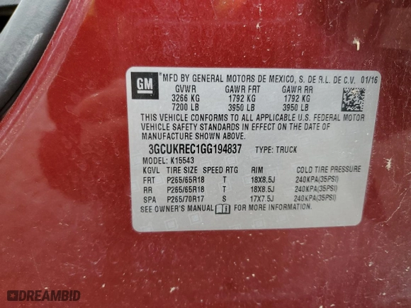 2016 Chevrolet Silverado 1500 LT with VIN 3GCUKREC1GG194837, listed as a Copart auction lot 51486795 with 137,973 mi miles and Salvage Title. Bid and sale history available at carsss.com. Image 14.