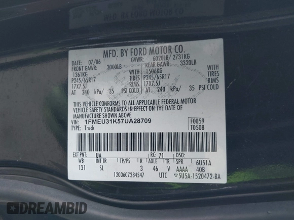 2007 Ford Explorer Sport Trac XLT with VIN 1FMEU31K57UA28709, listed as a IAAI auction lot 42379866 with 133,089 mi miles and . Bid and sale history available at DreamBid. Image 9.