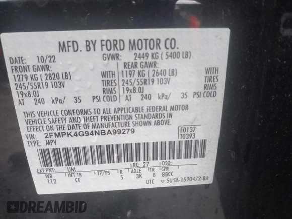 2022 Ford Edge SE z VIN 2FMPK4G94NBA99279, wystawiony jako IAAI lot #42351490 z przebiegiem 30 044 mil mil oraz . Historia ofert i sprzedaży dostępna na DreamBid. Obrazek 9.