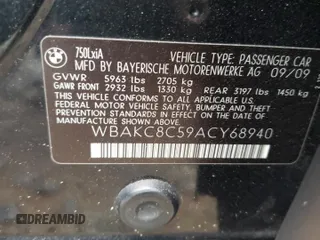 2010 BMW 7 Series 750Li xDrive z VIN WBAKC8C59ACY68940, wystawiony jako Copart lot #68335353 z przebiegiem 168 470 mil mil oraz Szkoda całkowita • Salvage title. Historia ofert i sprzedaży dostępna na DreamBid. Obrazek 12.
