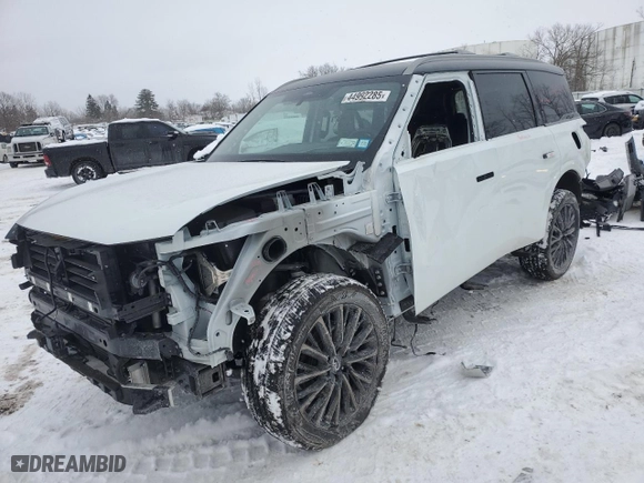 2025 Infiniti QX80 AUTOGRAPH with VIN JN8AZ3CC4S9601061, listed as a Copart auction lot 44992285 with 7,262 mi miles and Salvage Title. Bid and sale history available at carsss.com. Image 1.