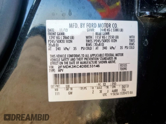 2013 Ford Edge Limited with VIN 2FMDK3KC4DBE33146, listed as a Copart auction lot 64785035 with 121,852 mi miles and Clean title. Bid and sale history available at DreamBid. Image 13.