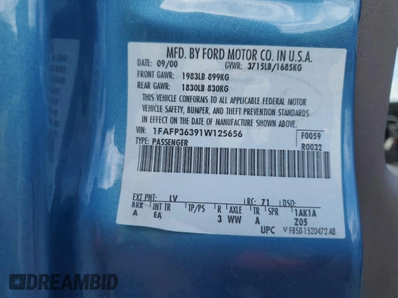 2001 Ford Focus SE with VIN 1FAFP36391W125656, listed as a Copart auction lot 42354995 with 84,482 mi miles and Salvage Title. Bid and sale history available at carsss.com. Image 12.