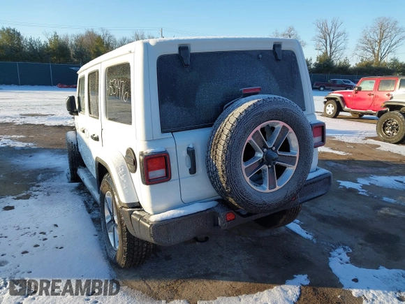 2021 Jeep Wrangler Unlimited Sahara with VIN 1C4HJXEG2MW827385, listed as a IAAI auction lot 41534476 with 29,489 mi miles and . Bid and sale history available at DreamBid. Image 3.