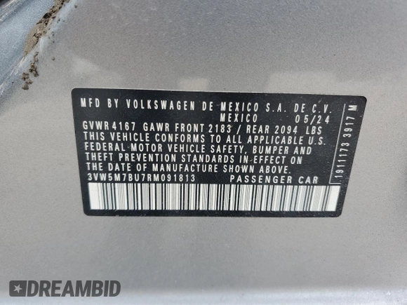 2024 Volkswagen Jetta S with VIN 3VW5M7BU7RM091813, listed as a Copart auction lot 65506645 with 18,901 mi miles and Non repairable. Bid and sale history available at DreamBid. Image 12.