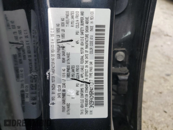 2024 Mazda 3 S Preferred с VIN 3MZBPACM9RM417617, выставлен на аукционе Copart как лот 50321355 с пробегом 24 151 миль миль и Чистый • Clean title. История ставок и продаж доступна на DreamBid. Изображение 12.