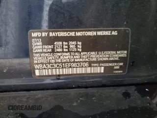 2014 BMW 3 Series 320i xDrive with VIN WBA3C3C51EF983706, listed as a Copart auction lot 61472895 with 167,549 mi miles and Non repairable. Bid and sale history available at DreamBid. Image 12.