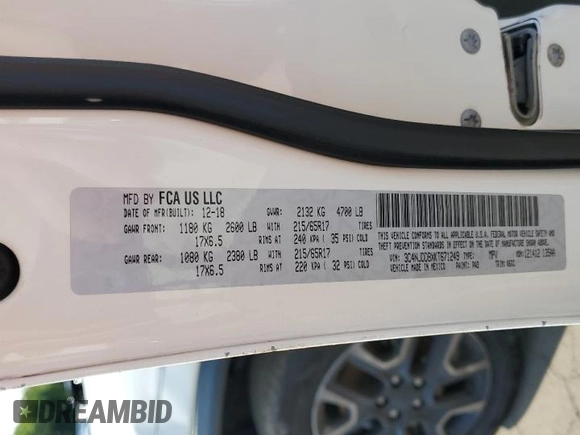 2019 Jeep Compass Trailhawk with VIN 3C4NJDDBXKT671249, listed as a Copart auction lot 58927225 with Not provided miles and Salvage title. Bid and sale history available at DreamBid. Image 13.