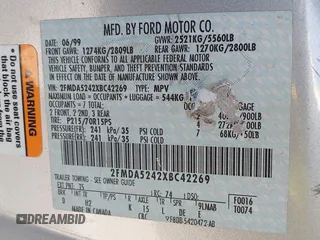 1999 Ford Windstar SE с VIN 2FMDA5242XBC42269, выставлен на аукционе IAAI как лот 42425051 с пробегом 173 861 миль миль и . История ставок и продаж доступна на DreamBid. Изображение 9.