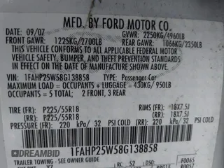 2008 Ford Taurus Limited with VIN 1FAHP25W58G138858, listed as a IAAI auction lot 42202399 with Not Provided miles and . Bid and sale history available at DreamBid. Image 9.