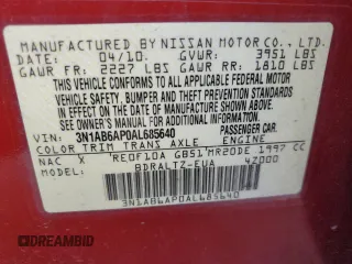 2010 Nissan Sentra SR with VIN 3N1AB6AP0AL685640, listed as a Copart auction lot 51280935 with 121,818 mi miles and Salvage Title. Bid and sale history available at DreamBid. Image 13.