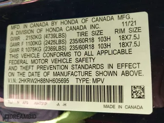 2022 Honda CR-V EX-L with VIN 2HKRW2H88NH605695, listed as a IAAI auction lot 41834414 with 48,812 mi miles. Bid and sale history available at carsss.com. Image 9.