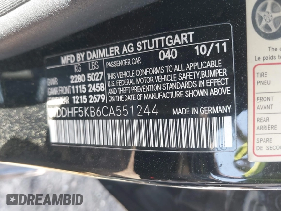 2012 Mercedes-Benz E 350 Luxury with VIN WDDHF5KB6CA551244, listed as a IAAI auction lot 41855787 with 117,422 mi miles and . Bid and sale history available at DreamBid. Image 9.