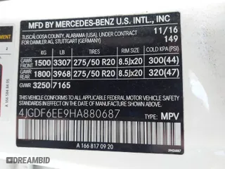 2017 Mercedes-Benz GLS with VIN 4JGDF6EE9HA880687, listed as a IAAI auction lot 41622235 with 106,408 mi miles. Bid and sale history available at carsss.com. Image 9.