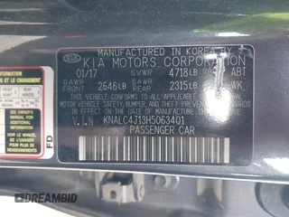 2017 Kia Cadenza Premium with VIN KNALC4J13H5063401, listed as a IAAI auction lot 41814956 with 90,288 mi miles. Bid and sale history available at carsss.com. Image 9.