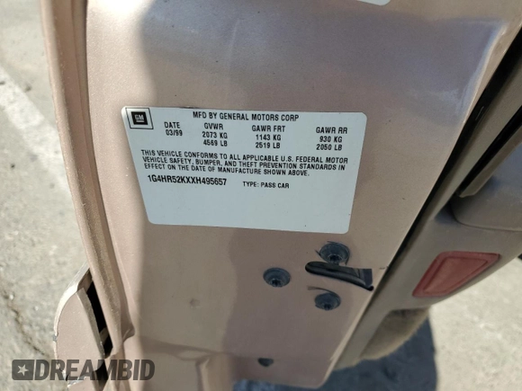 1999 Buick LeSabre Limited with VIN 1G4HR52KXXH495657, listed as a Copart auction lot 76689074 with 154,672 mi miles and Salvage Title. Bid and sale history available at DreamBid. Image 14.