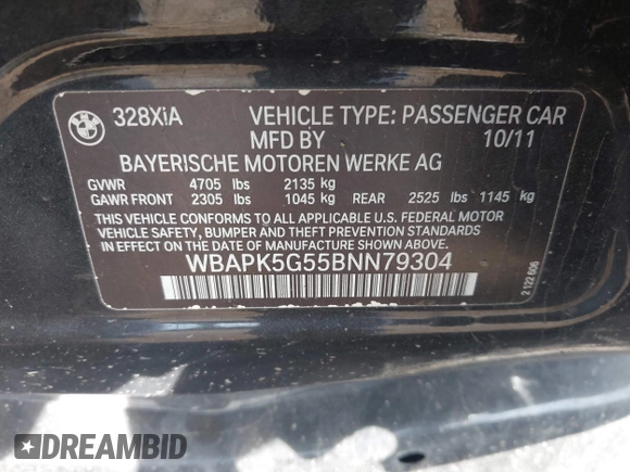 2011 BMW 3 Series 328i xDrive z VIN WBAPK5G55BNN79304, wystawiony jako IAAI lot #42166372 z przebiegiem 115 730 mil mil oraz . Historia ofert i sprzedaży dostępna na DreamBid. Obrazek 9.
