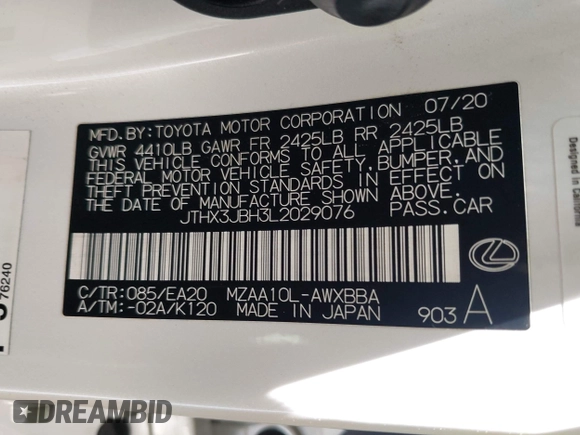 2020 Lexus UX 200 z VIN JTHX3JBH3L2029076, wystawiony jako IAAI lot #42554639 z przebiegiem 62 861 mil mil oraz . Historia ofert i sprzedaży dostępna na DreamBid. Obrazek 9.