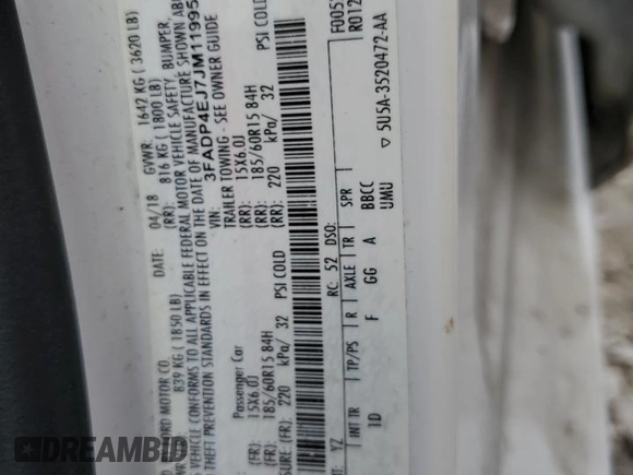 2018 Ford Fiesta SE with VIN 3FADP4EJ7JM119951, listed as a Copart auction lot 50230735 with 168,665 mi miles and Salvage Title. Bid and sale history available at DreamBid. Image 13.