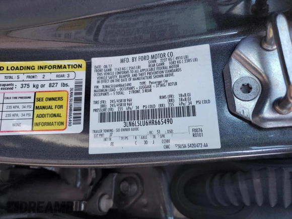 2017 Lincoln MKZ Hybrid Select with VIN 3LN6L5LU6HR665490, listed as a Copart auction lot 42984845 with 144,311 mi miles and Salvage Title. Bid and sale history available at DreamBid. Image 12.