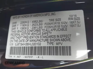 2017 Acura RDX with VIN 5J8TB4H36HL020102, listed as a IAAI auction lot 41463764 with 55,172 mi miles. Bid and sale history available at carsss.com. Image 9.