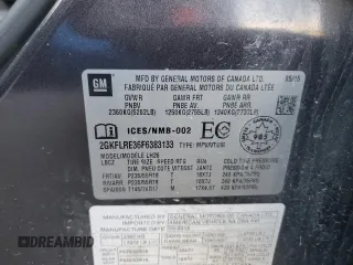 2015 GMC Terrain SLE with VIN 2GKFLRE36F6383133, listed as a Copart auction lot 82193784 with 131,842 mi miles and Salvage Title. Bid and sale history available at DreamBid. Image 15.