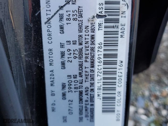 2012 Mazda Mazda3 i Touring with VIN JM1BL1L72C1691786, listed as a Copart auction lot 43922155 with 197,016 mi miles and Salvage Title. Bid and sale history available at carsss.com. Image 12.