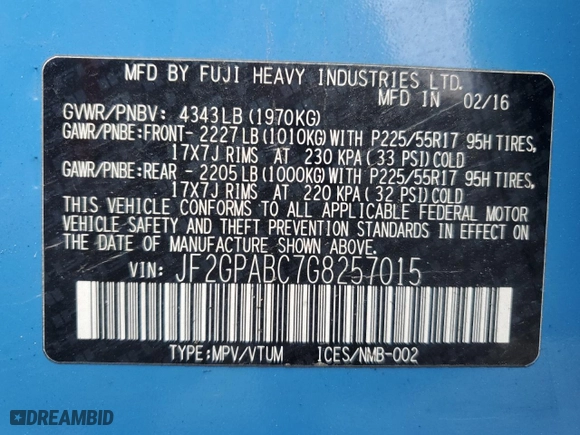 2016 Subaru Crosstrek Premium with VIN JF2GPABC7G8257015, listed as a Copart auction lot 51568525 with 165,925 mi miles and Salvage Title. Bid and sale history available at carsss.com. Image 12.