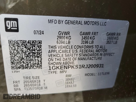 2024 GMC Acadia AWD AT4 z VIN 1GKENPKS1RJ200931, wystawiony jako Copart lot #53707665 z przebiegiem 5874 mil mil oraz Tytuł czysty. Historia ofert i sprzedaży dostępna na DreamBid. Obrazek 13.