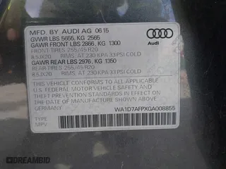 2016 Audi Q5 Premium Plus with VIN WA1D7AFPXGA008855, listed as a IAAI auction lot 41957649 with 17,337 mi miles. Bid and sale history available at carsss.com. Image 9.