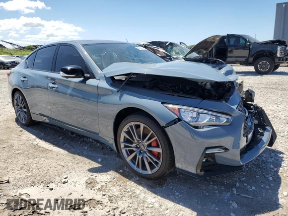 2024 Infiniti Q50 Red Sport 400 with VIN JN1FV7DP7RM660055, listed as a Copart auction lot 49555715 with 8,431 mi miles and Non repairable. Bid and sale history available at DreamBid. Image 4.