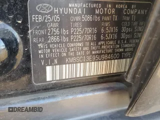 2005 Hyundai Santa Fe GLS with VIN KM8SC13E95U984600, listed as a Copart auction lot 63129694 with 184,357 mi miles and Salvage Title. Bid and sale history available at carsss.com. Image 13.