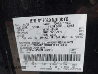 2009 Ford F-150 XL с VIN 1FTPW14V39FB02718, выставлен на аукционе IAAI как лот 42353716 с пробегом 203 739 миль миль и . История ставок и продаж доступна на DreamBid. Изображение 9.
