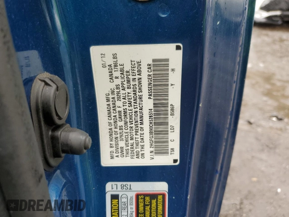 2012 Honda Civic Cpe EX-L with VIN 2HGFG3B90CH528514, listed as a Copart auction lot 71647564 with 189,980 mi miles and Salvage Title. Bid and sale history available at carsss.com. Image 12.