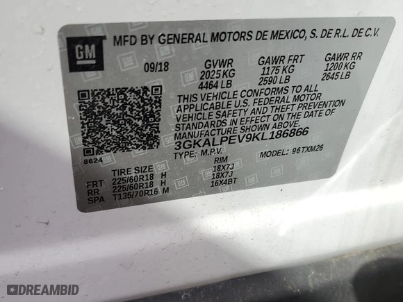 2019 GMC Terrain SLT with VIN 3GKALPEV9KL186866, listed as a Copart auction lot 49130545 with 93,799 mi miles and Salvage Title. Bid and sale history available at carsss.com. Image 13.