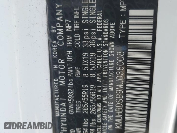 2021 Genesis GV80 with VIN KMUHBDSB9MU036008, listed as a Copart auction lot 59990915 with 62,294 mi miles and Salvage title. Bid and sale history available at DreamBid. Image 14.