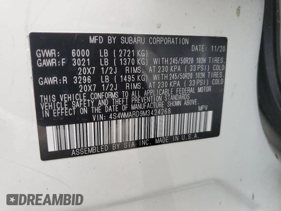 2021 Subaru Ascent Touring z VIN 4S4WMARD9M3424268, wystawiony jako Copart lot #65466415 z przebiegiem 93 083 mil mil oraz Szkoda całkowita • Salvage title. Historia ofert i sprzedaży dostępna na DreamBid. Obrazek 14.