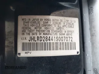 2001 Honda CR-V LX z VIN JHLRD28441S007072, wystawiony jako IAAI lot #42403505 z przebiegiem 235 261 mil mil oraz . Historia ofert i sprzedaży dostępna na DreamBid. Obrazek 9.